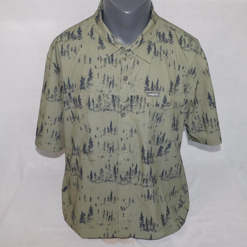 Wrangler Vented Green Short sleeve Trees Forrest Button Front Shirt Mens 2XL